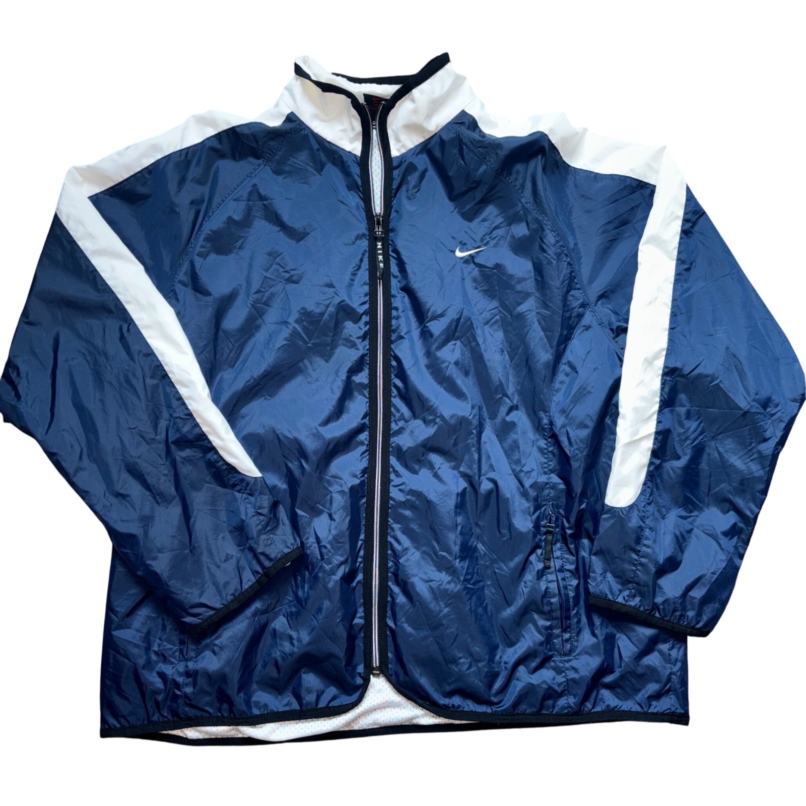 Vintage Nike Windbreaker Jacket Navy Blue White Full Zip Men's Xl